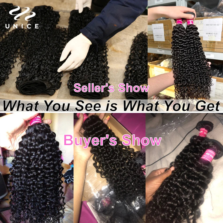 UNice Hair 100% Curly Weave Human Hair Bundles Remy Hair 8-26" Brazilian Hair Weave Bundles Natural Color 10A 3/4 Bundles Deal