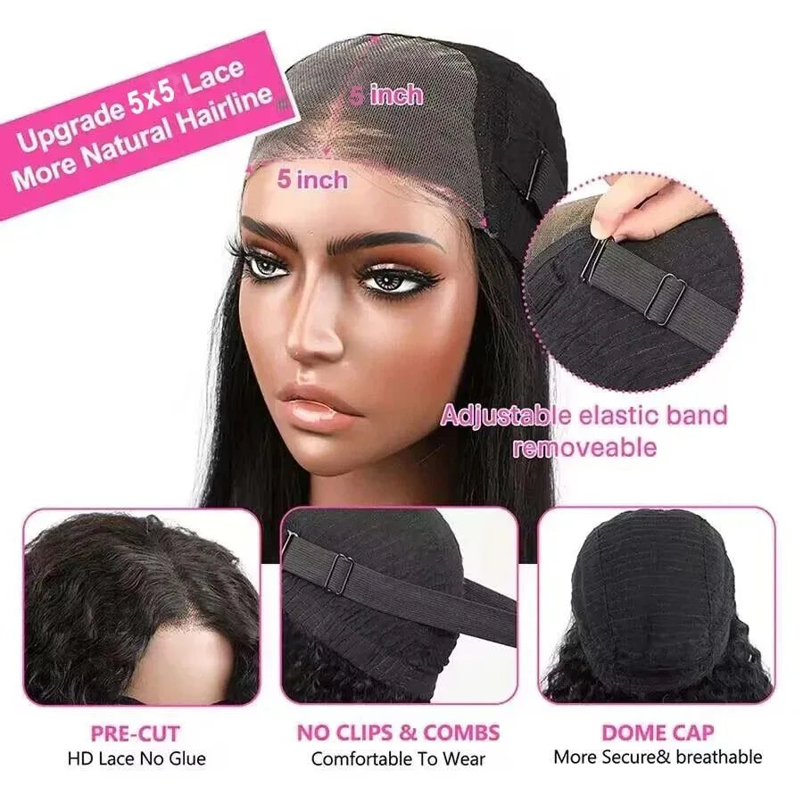 Wear And Go 5x5 9x6 Straight Glueless Wig Human Hair Ready To Wear Brazilian Lace Front Closure Wigs For Black Women Preplucked