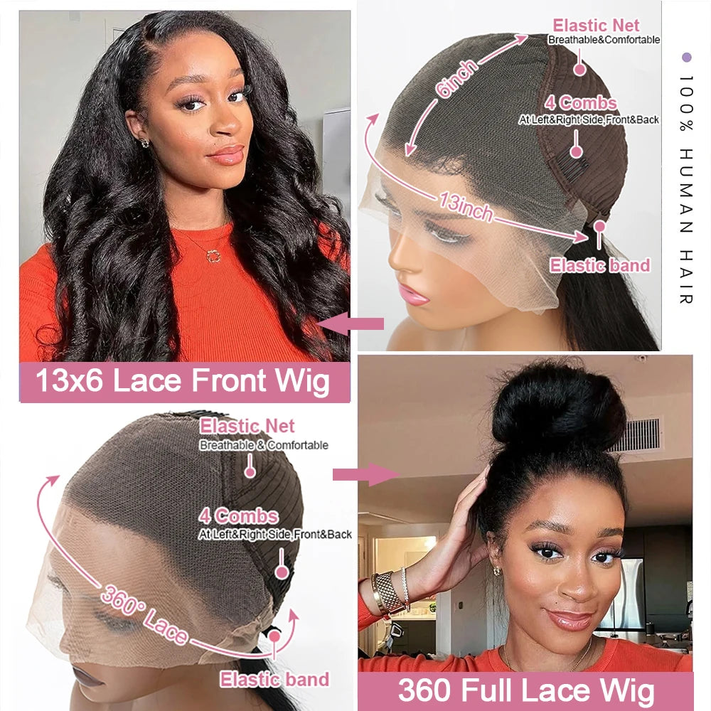 300 Density Kinky Straight 360 Full Lace Front Wigs 100% Human Hair 30 40 Inches Brazilian 13x6 HD Lace Frontal Wig Preplucked