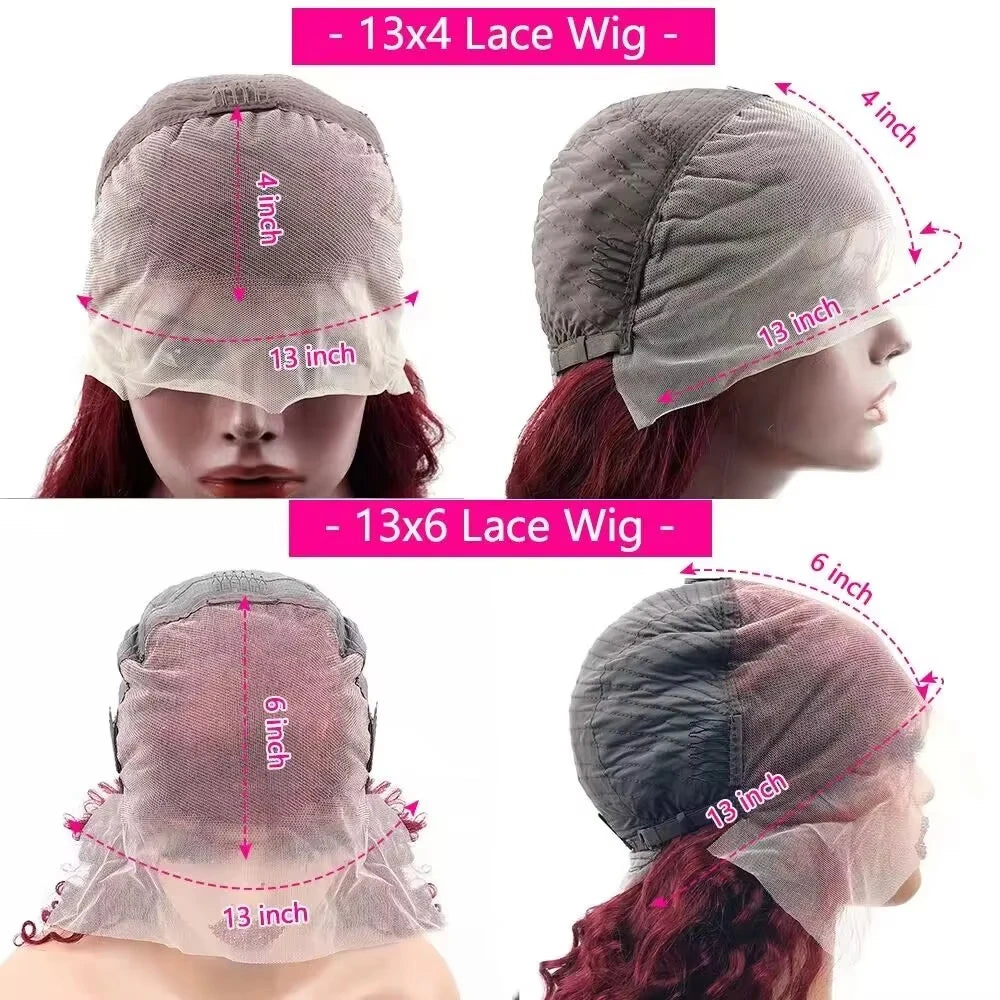 220 Density 13x6 Hd Lace Front Wig 40 Inch 99J Burgundy Hd Transparent 13x4 Body Wave 100% Human Hair Lace Frontal Wig for Women
