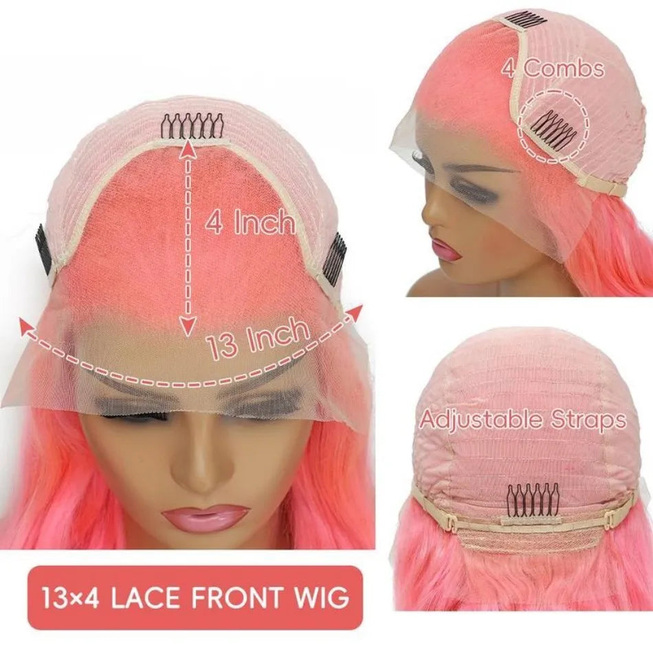 Pink Wig Body Wave Human Hair Wigs 13X6 Hd Lace Frontal Wig 30 32 Inch 13X4 Lace Front Wigs 250 Density Brazilian Hair For Women