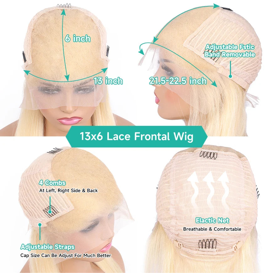 13x6 Lace Frontal Wig Brazilian Straight Human Hair Wig 2 Tone Dark Root 1B 613 Ombre Blonde Lace Front Wigs For Black Women 40"