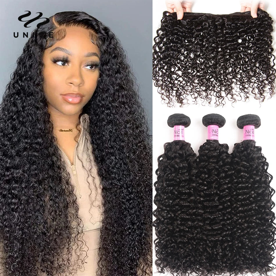 UNice Hair 100% Curly Weave Human Hair Bundles Remy Hair 8-26" Brazilian Hair Weave Bundles Natural Color 10A 3/4 Bundles Deal