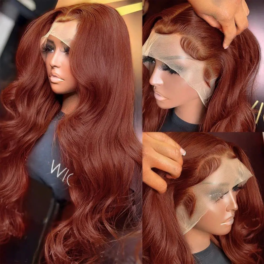 Reddish Brown Hd Lace Wig 13x6 Human Hair Brazilian Pre Plucked 13x4 Lace Front Wigs Dark Red Brown Body Wave 4x4 Closure Wig