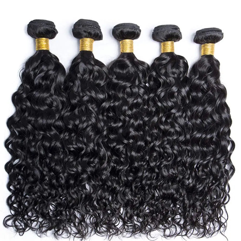 10A Peruvian Hair Bundles With Frontal Water Wave Bundles With Frontal Closure 13x4 Ear to Ear Lace Human Hair Weave Extensions, Length - 18 20 22 Frontal 16