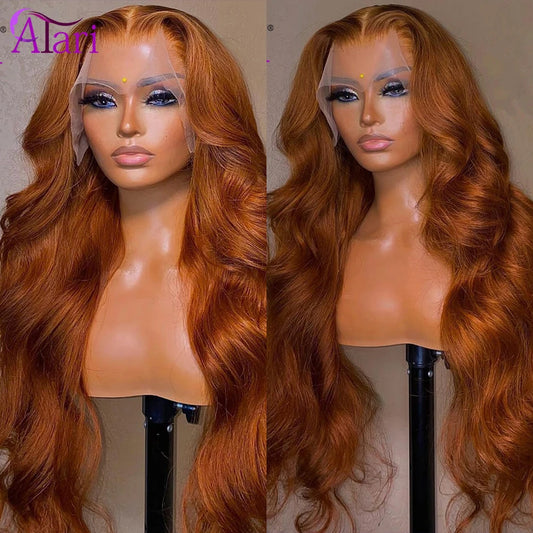 Dark Ginger 13X6 Transparent Lace Frontal Wig For Woman Ginger Brown Body Wave Lace Front Wig Preplucked Brazilian Remy Hair Wig