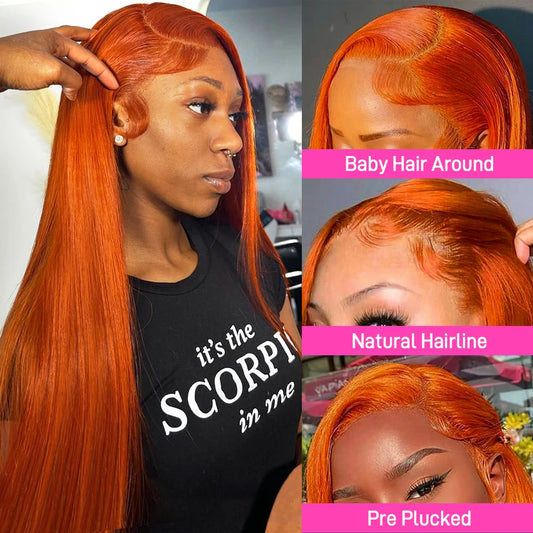 Orange Ginger Lace Front Wig - 13x4 Straight Human Hair Frontal | Premium Wig