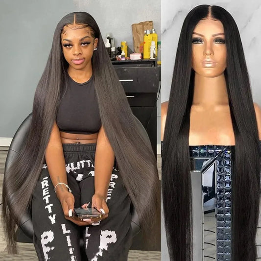 30 40 Inch Straight Lace Front Wig Brazilian 13x4 Lace Frontal pre plucked Bob Wigs For Black Women Human Hair 250 Density