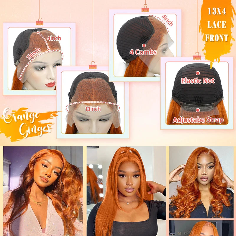 Orange Ginger Lace Front Wig - 13x4 Straight Human Hair Frontal | Premium Wig