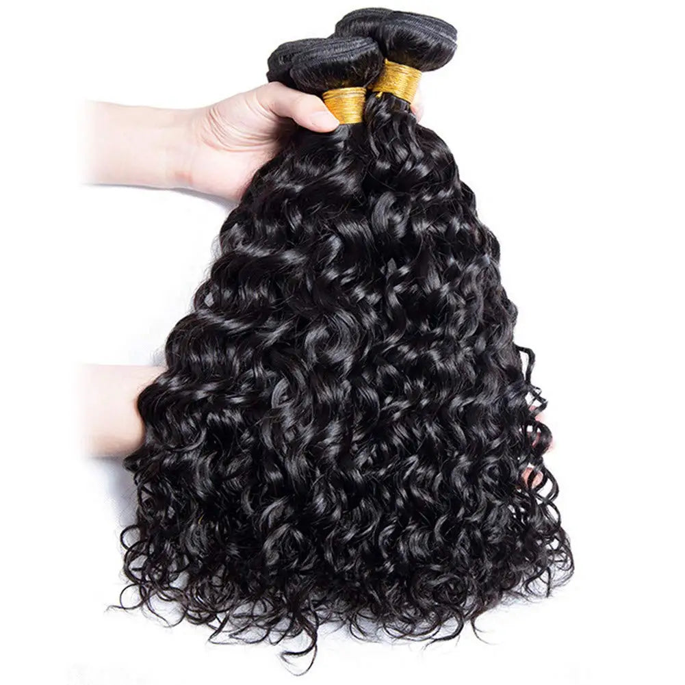 10A Peruvian Hair Bundles With Frontal Water Wave Bundles With Frontal Closure 13x4 Ear to Ear Lace Human Hair Weave Extensions, Length - 20 22 24 26 Front 18