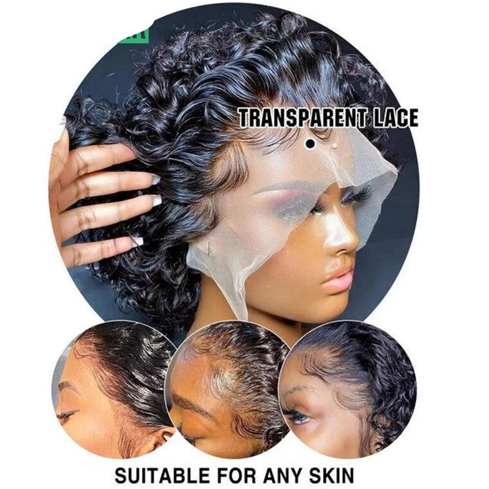 Short Curly Human Hair Wigs for Women Pixie Cut Lace Front Wig