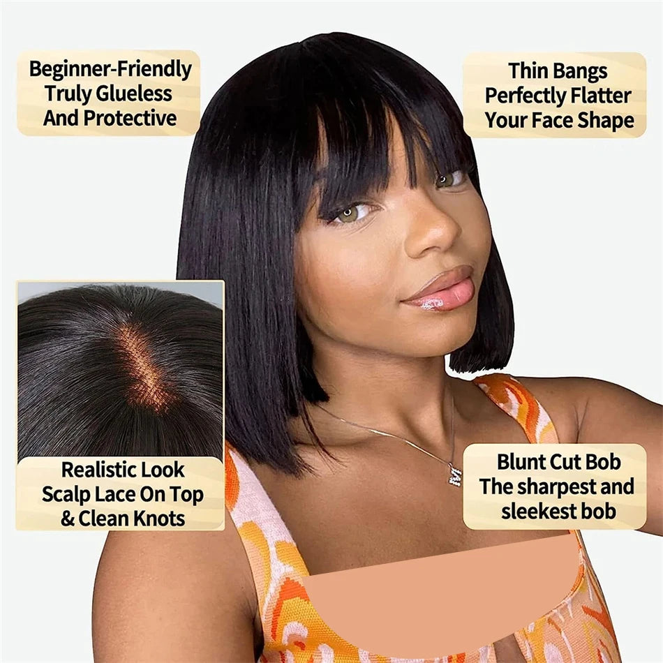 3x1 Middle Part Lace Wig – Straight Brazilian Human Hair with Bangs | RemyRootsBoutique