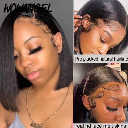 Wow Angel SKINLIKE Real HD Lace Front Wigs Short Bob Wig Blunt Cut Wig 13x4 HD Lace Frontal Human Hair Wigs Pre Plucked Glueless