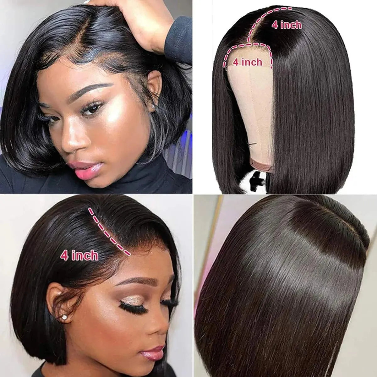 100% Human Hair. Remy Lace Bob Wig. Indian. Pre-Plucked Natural Look. Flawless Install ✂️ ✨ 
Silky Straight Bob Wig. For Queens with Kinky & Coily Hair