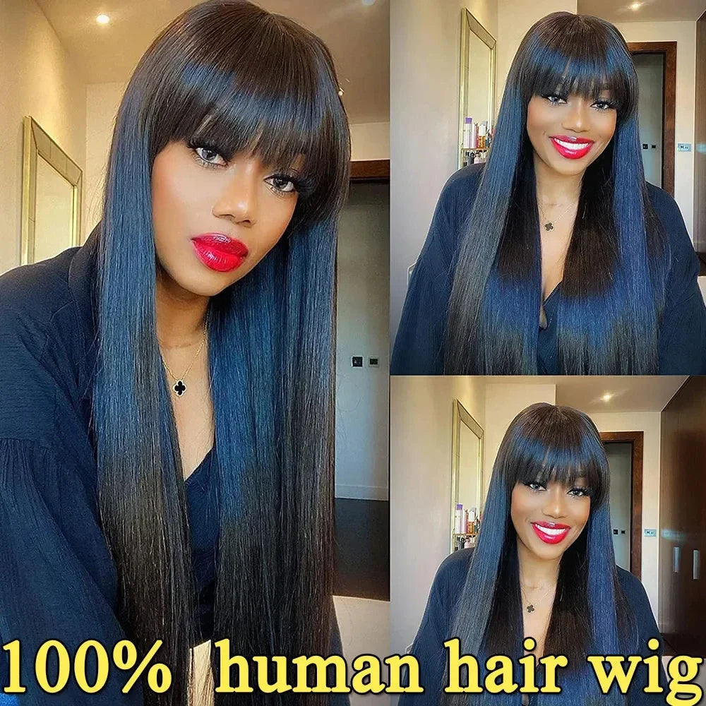 3x1 Middle Part Lace Wig – Straight Brazilian Human Hair with Bangs | RemyRootsBoutique