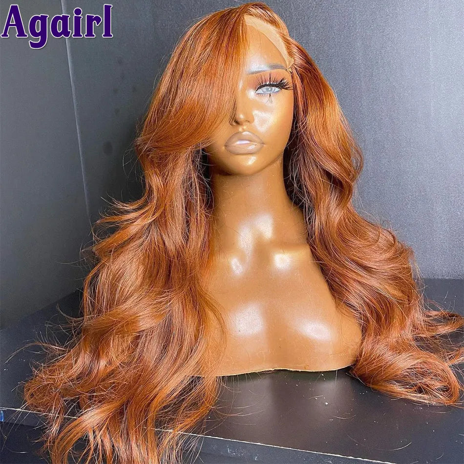 Mix Ginger And Copper Brown 13X6 Lace Front Wigs Body Wave/ Straight Human Hair Wigs Ombre Orange Transparent Lace Frontal Wigs