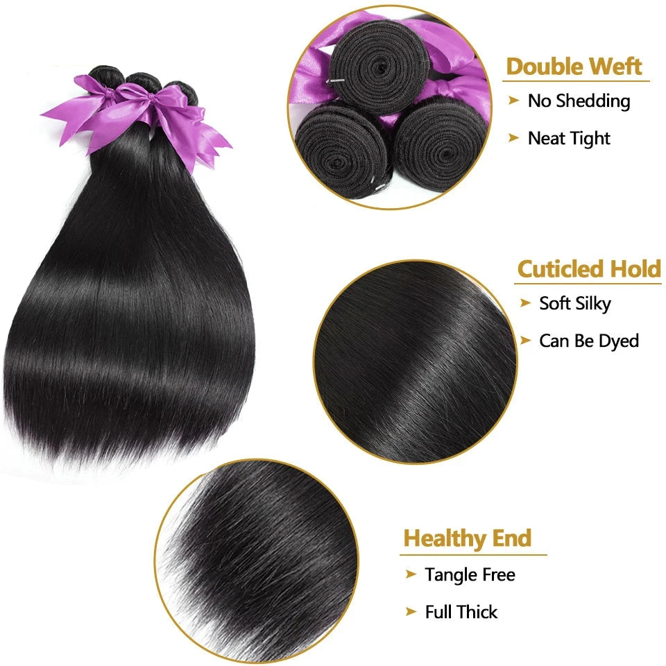 Straight Raw Human Hair Bundles | 20-24 Inch Brazilian Remy Hair | Double Weft | RemyRoots Boutique