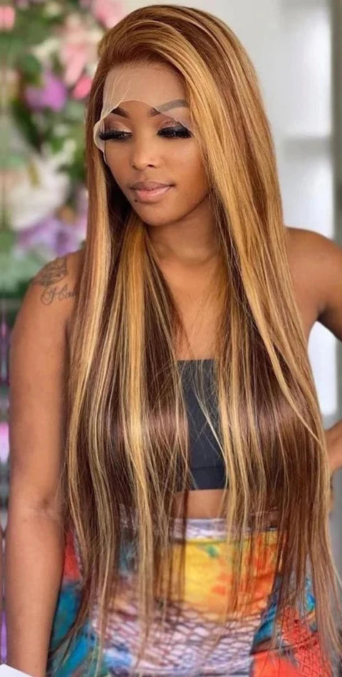 Highlight Wig Human Hair Honey Blonde Colored