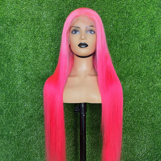 13X6 Transparent Lace Frontal Wigs Dark Pink Straight 13X4 Lace Front Wig 250 Density 613 Colored Human Hair Wigs For Women