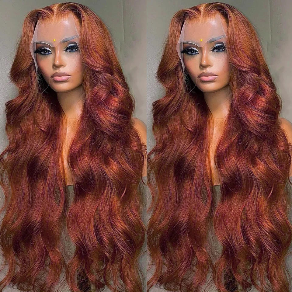 Reddish Brown Body Wave Lace Front Wig 13x6 13x4 HD Transparent Lace Frontal Wigs Pre Plucked Closure Wig For Women 180% Density