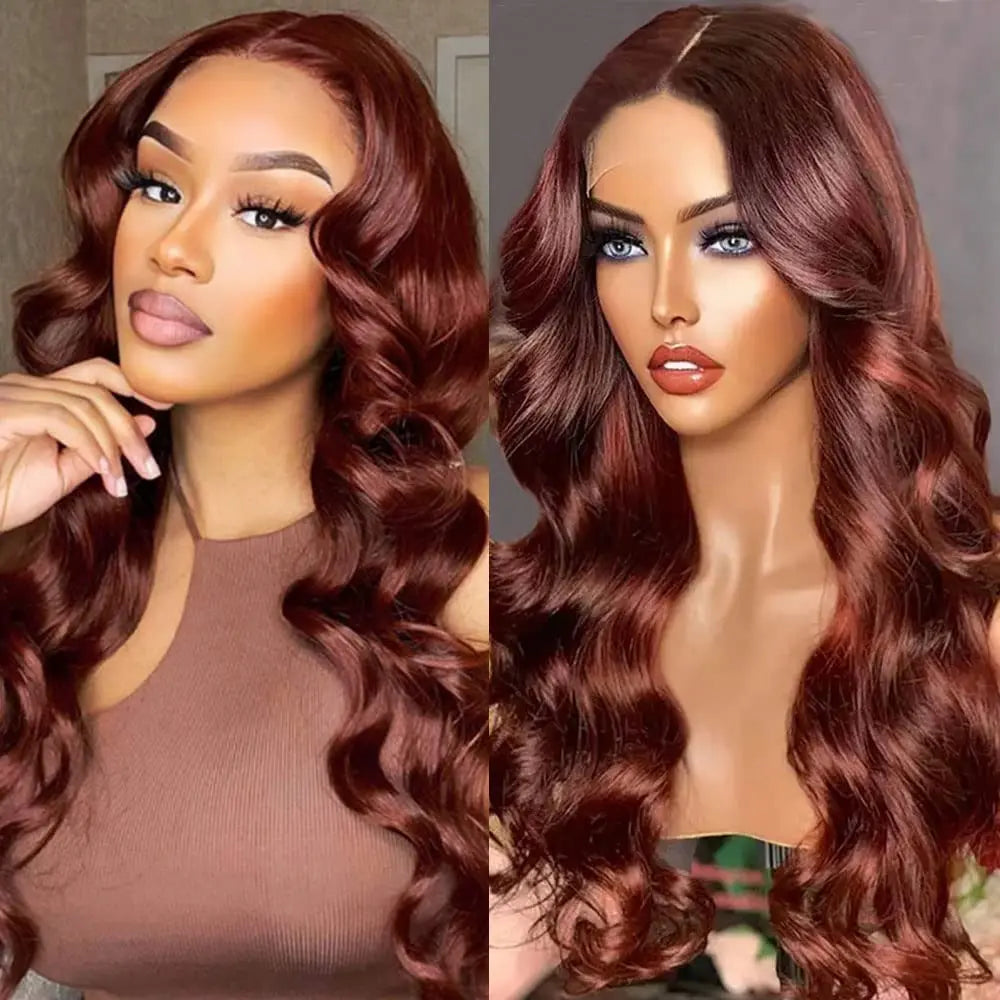 Reddish Brown Hd Lace Wig 13x6 Human Hair Brazilian Pre Plucked 13x4 Lace Front Wigs Dark Red Brown Body Wave 4x4 Closure Wig