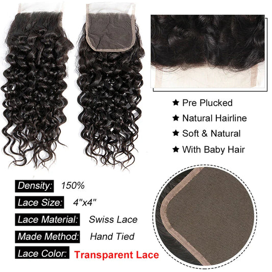 Tissage Peruvian Water Wave Bundles With Closure Curly 3 Bundles With Closure Long Wet And Wavy Human Hair Bundles With Closure