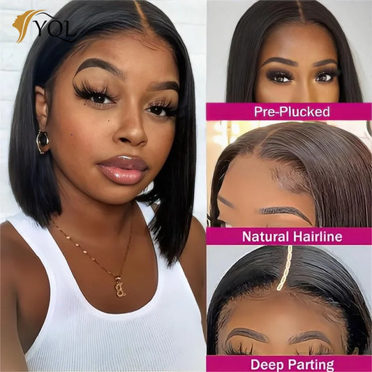 Short Bob Human Hair Lace Frontal Wigs Brazilian Straight Real Bleacehed Knots Transparent 13X4 Full Lace Front Wigs For Women