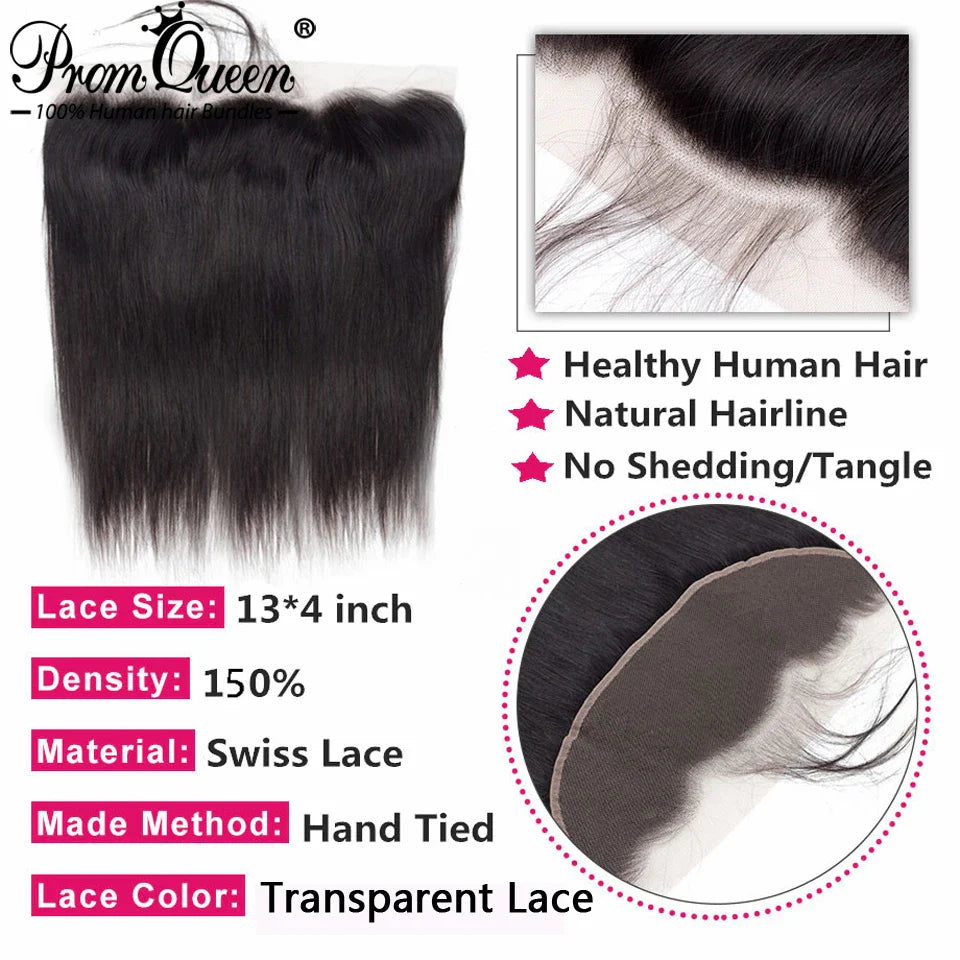 Brazilian Straight Remy Hair 36 40 Inch Human Hair Bundles With 13X4 Lace Frontal Promqueen Human Hair Ear To Ear 4x4 Closure