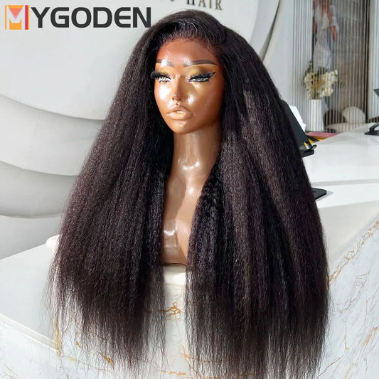 250 Density Kinky Straight 13x6 13x4 HD Lace Frontal Wig 30 Inch 360 Full Lace Front Wig Yaki Straight Glueless Human Hair Wig