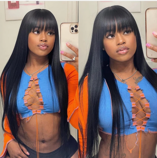 3x1 Middle Part Lace Wig – Straight Brazilian Human Hair with Bangs | RemyRootsBoutique