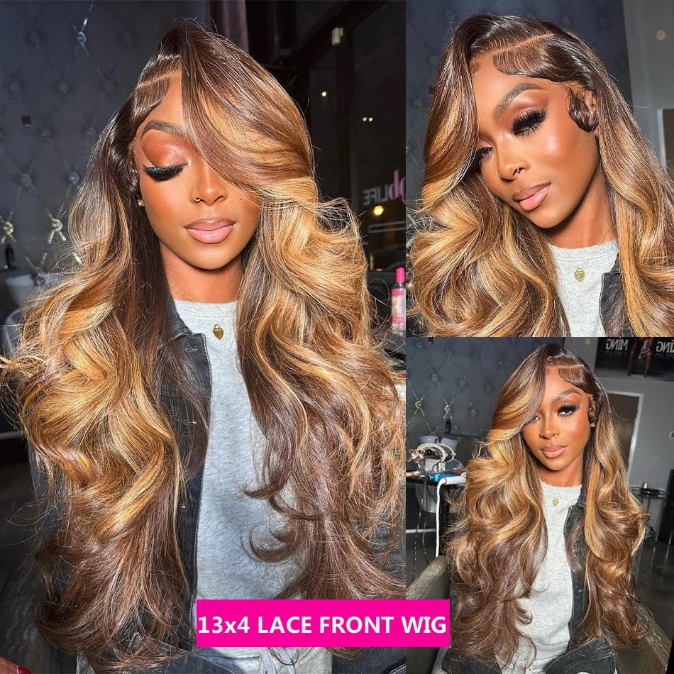 Ombre Blonde Body Wave Lace Front Wig HD Highlight Wig Human Hair