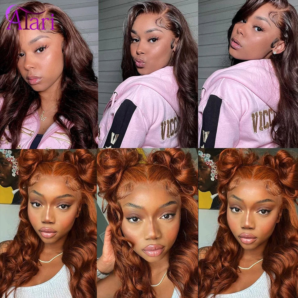 Dark Ginger 13X6 Transparent Lace Frontal Wig For Woman Ginger Brown Body Wave Lace Front Wig Preplucked Brazilian Remy Hair Wig