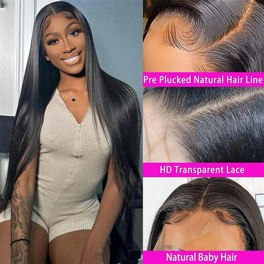 13x4 Transparent Straight Lace Front Human Hair Wigs Brazilian 4x4 Lace Closure Straight Wig Pre Plucked For Women 180 Density