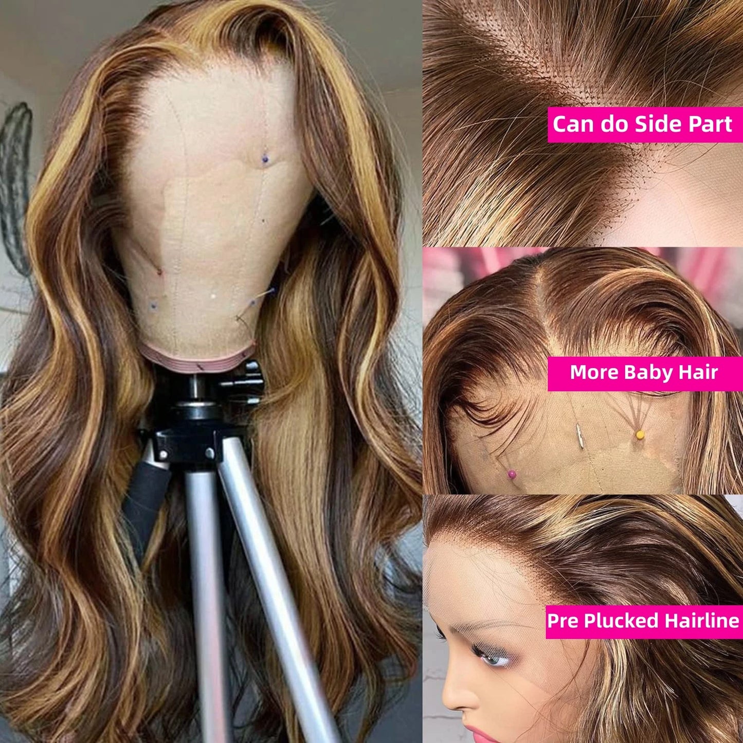 Ombre Blonde Body Wave Lace Front Wig HD Highlight Wig Human Hair