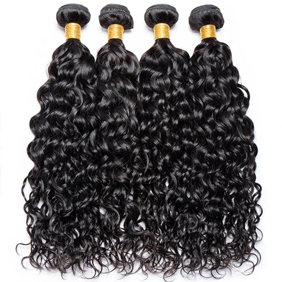 Indian Water Wave Bundles With Closure Wet and Wavy Curly Human Hair Bundles 12A Remy Hair Weave 3 Bundles With Frontal 13X4