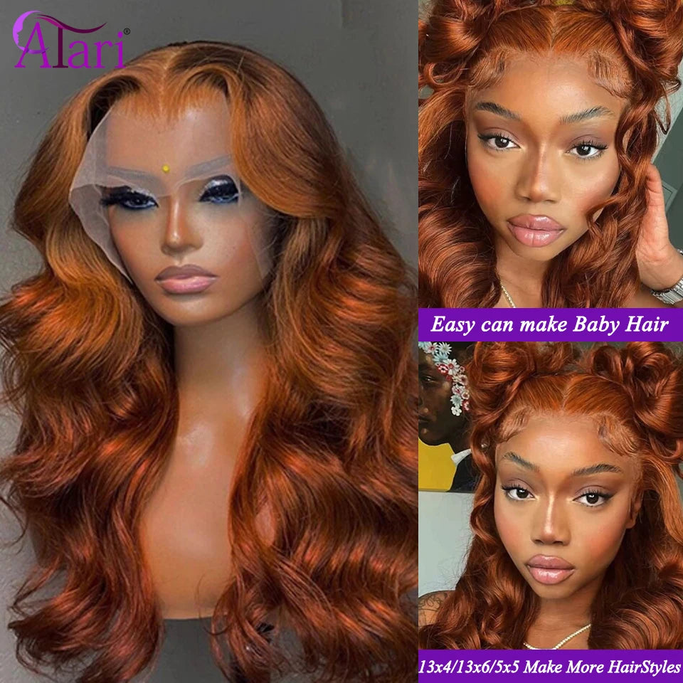 Dark Ginger 13X6 Transparent Lace Frontal Wig For Woman Ginger Brown Body Wave Lace Front Wig Preplucked Brazilian Remy Hair Wig