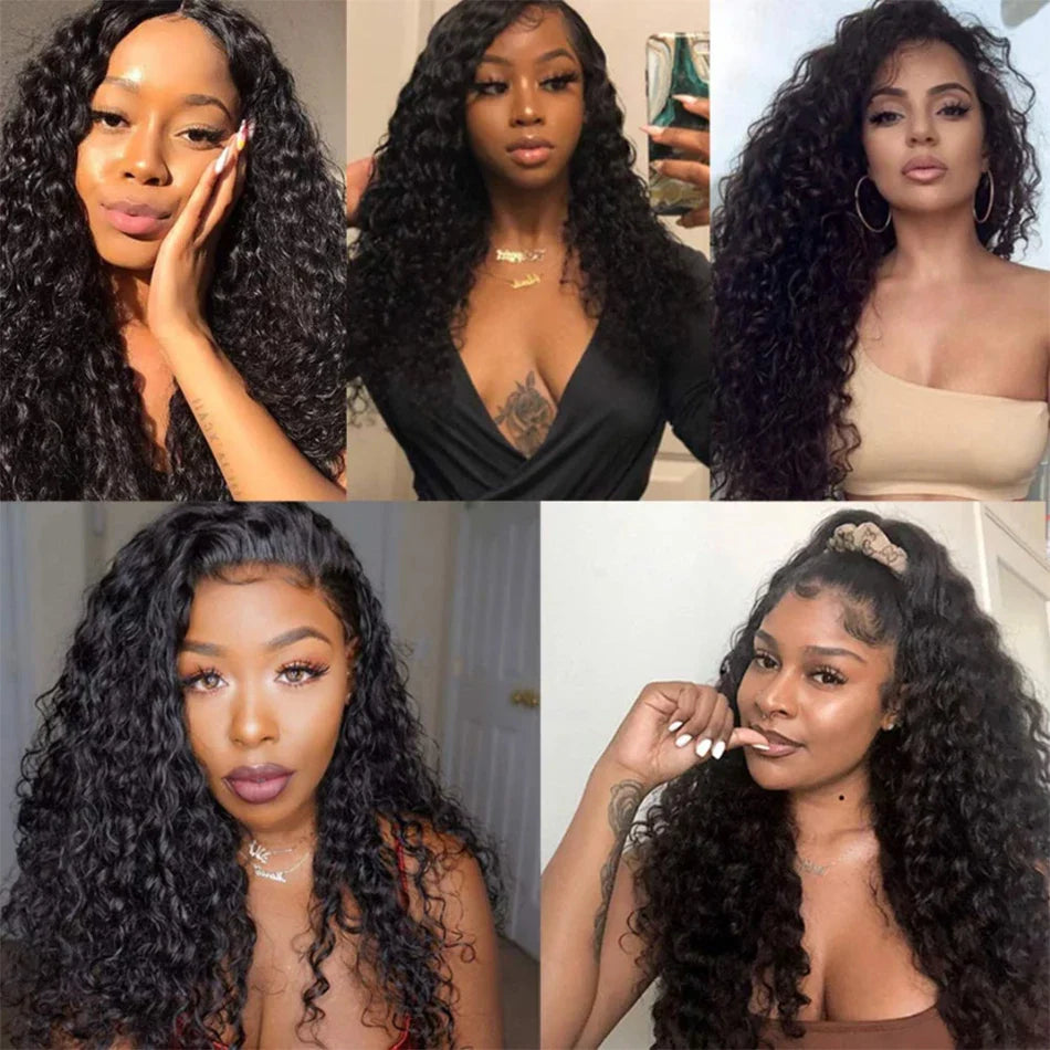 Indian Water Wave Bundles With Closure Wet and Wavy Curly Human Hair Bundles 12A Remy Hair Weave 3 Bundles With Frontal 13X4