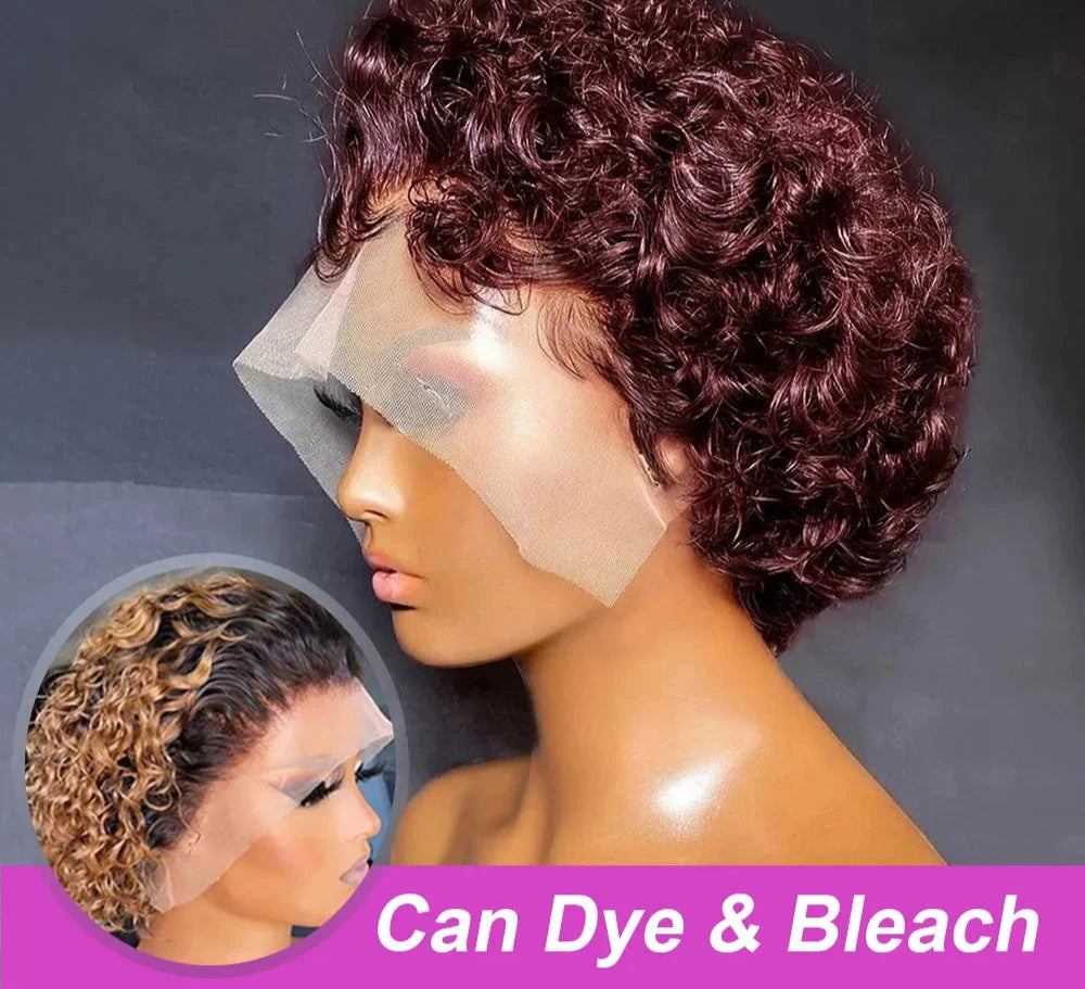 Short Curly Human Hair Wigs for Women Pixie Cut Lace Front Wig