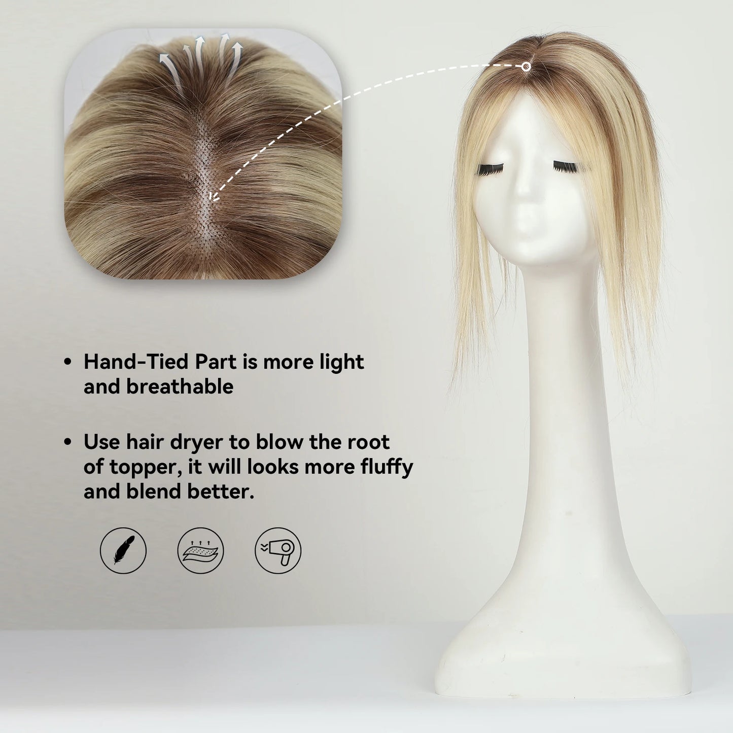 100% Remy Human Hair Toppers - Ombre Light Brown to Blonde Clip-In Hair Pieces | RemyRootsBoutique