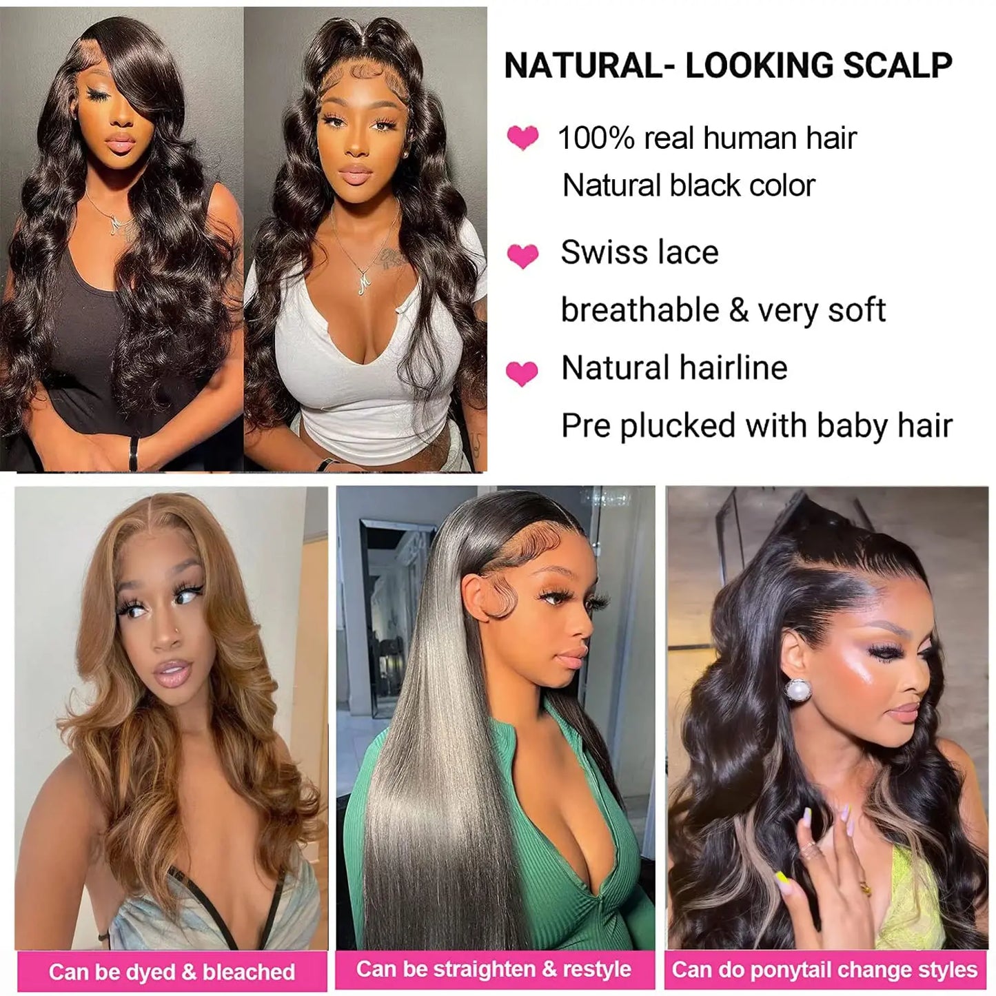 "13x6 Body Wave HD Lace Frontal Wig & 13x4 Water Wave Lace Front Wig - 100% Brazilian Human Hair | Available at RemyRootsBoutique"