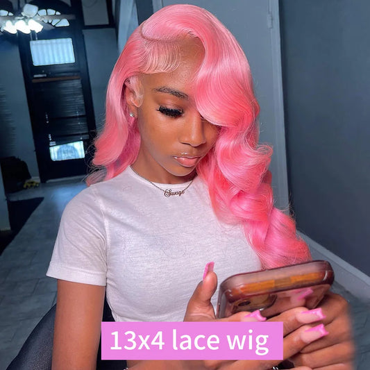 Pink Wig Body Wave Human Hair Wigs 13X6 Hd Lace Frontal Wig 30 32 Inch 13X4 Lace Front Wigs 250 Density Brazilian Hair For Women