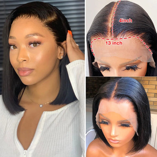 Human Hair Pre Plucked Straight Bob Lace Frontal Wigs