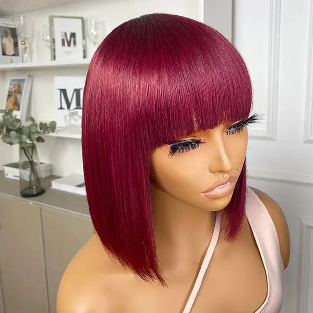 P4/30 Highlight Short Cut Straight Human Hair Wig with Bangs | Brazilian Hair | RemyRoots Boutique