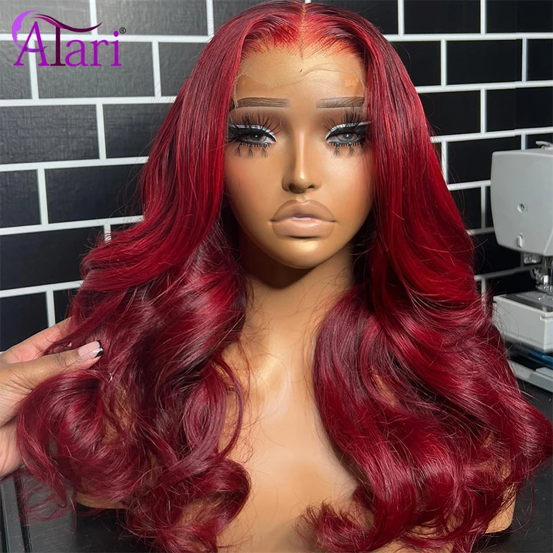 5x5 Lace Closure Wig Ombre Red Transparent 13x4 Lace Front Human Hair Wigs Brazilian Straight Lace Frontal Wigs Pre Plucked