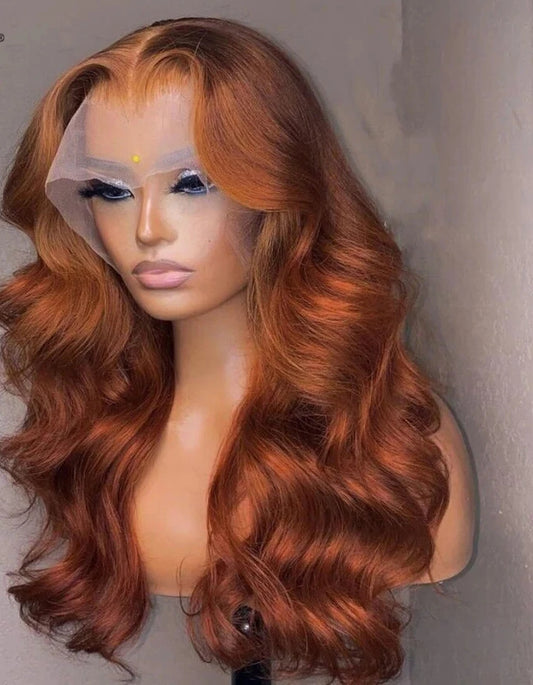 Dark Ginger 13X6 Transparent Lace Frontal Wig For Woman Ginger Brown Body Wave Lace Front Wig Preplucked Brazilian Remy Hair Wig