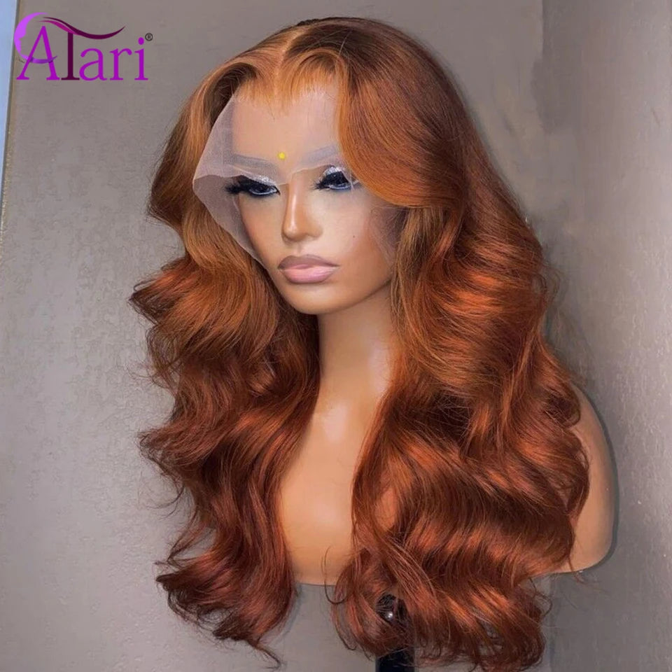 Dark Ginger 13X6 Transparent Lace Frontal Wig For Woman Ginger Brown Body Wave Lace Front Wig Preplucked Brazilian Remy Hair Wig