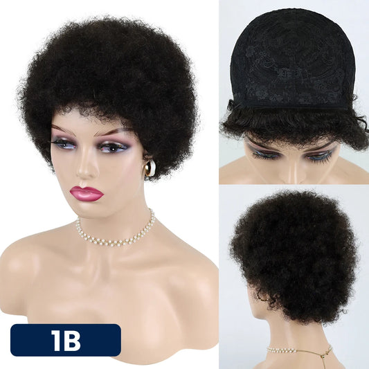 At RemyRoots, We Carry The Short Afro Kinky Curly Wig with Bangs Brazilian Remy Human Hair By RemyRoots Boutique