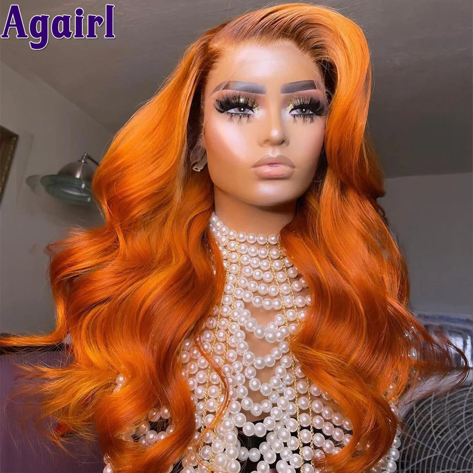 Mix Ginger And Copper Brown 13X6 Lace Front Wigs Body Wave/ Straight Human Hair Wigs Ombre Orange Transparent Lace Frontal Wigs