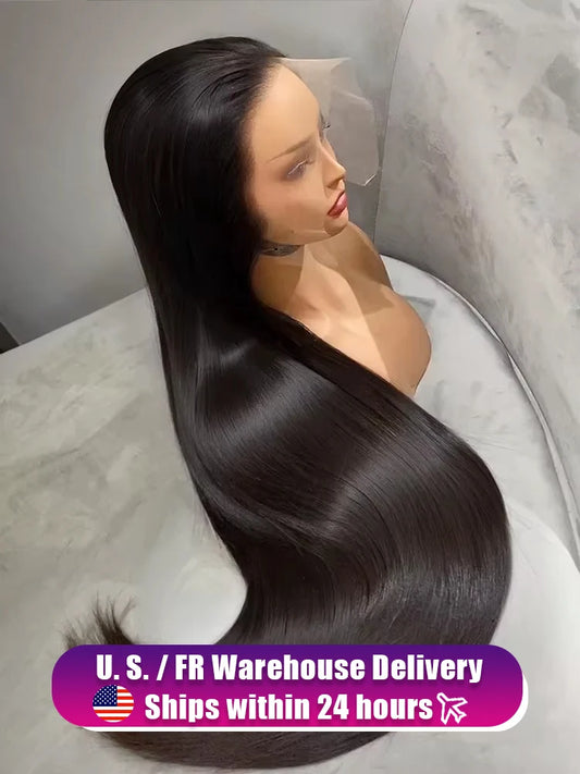 200% 40 44 Inch 13x6 Bone Straight HD Lace Front Human Hair Wigs Brazilian Pre Plucked 250 Density Lace Frontal Wig For Women